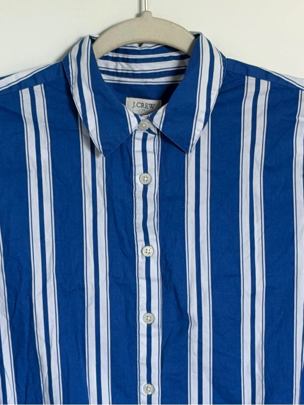 J. Crew Royal Blue & White Striped Ruffle-Sleeve Mini Shirt-Dress 2 54857